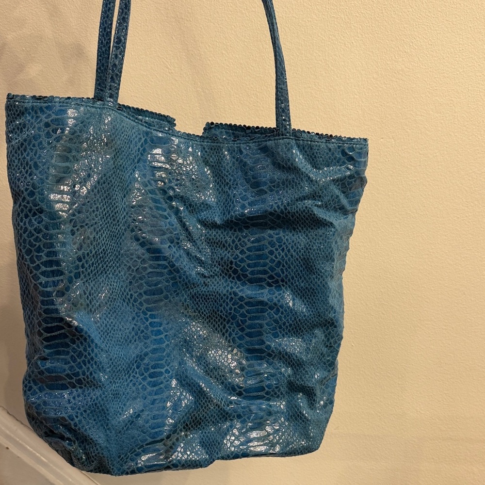 Carlos Falchi Teal Faux-Snakeskin Tote